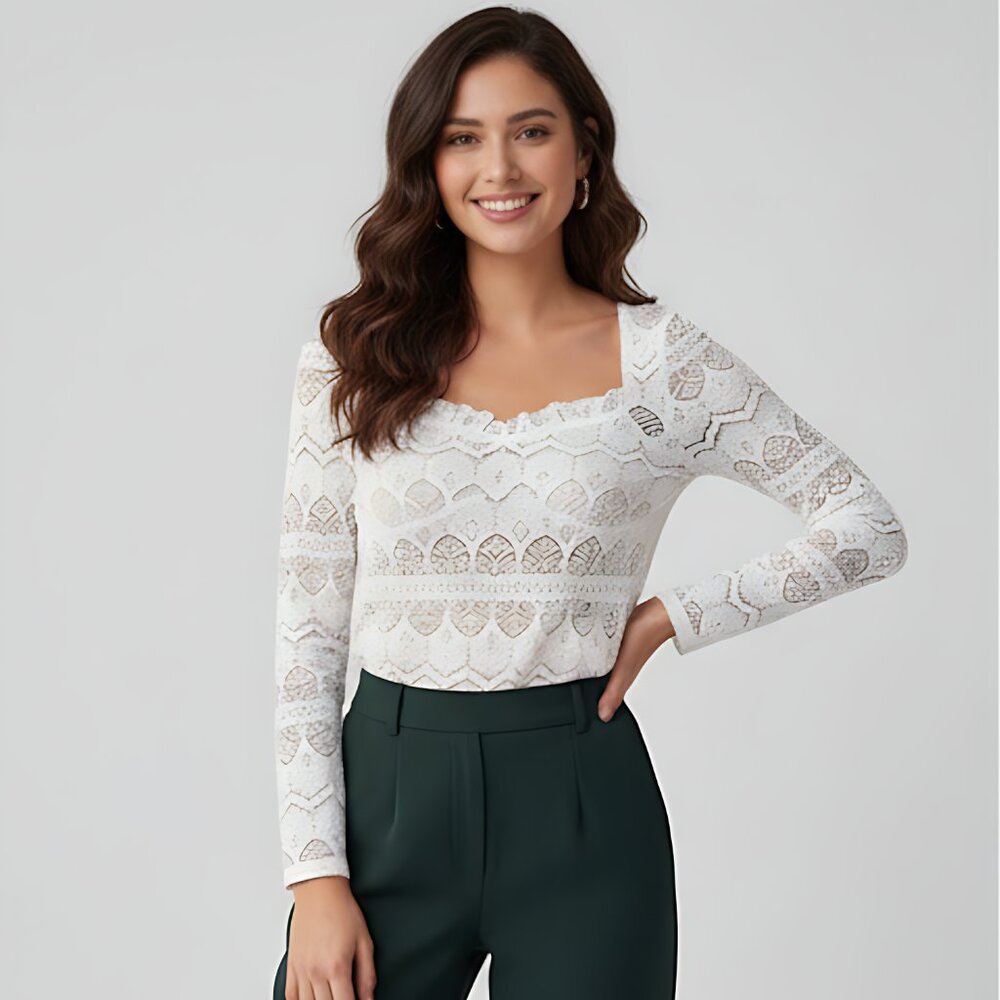 Sweetheart Lace Trim Lace Top